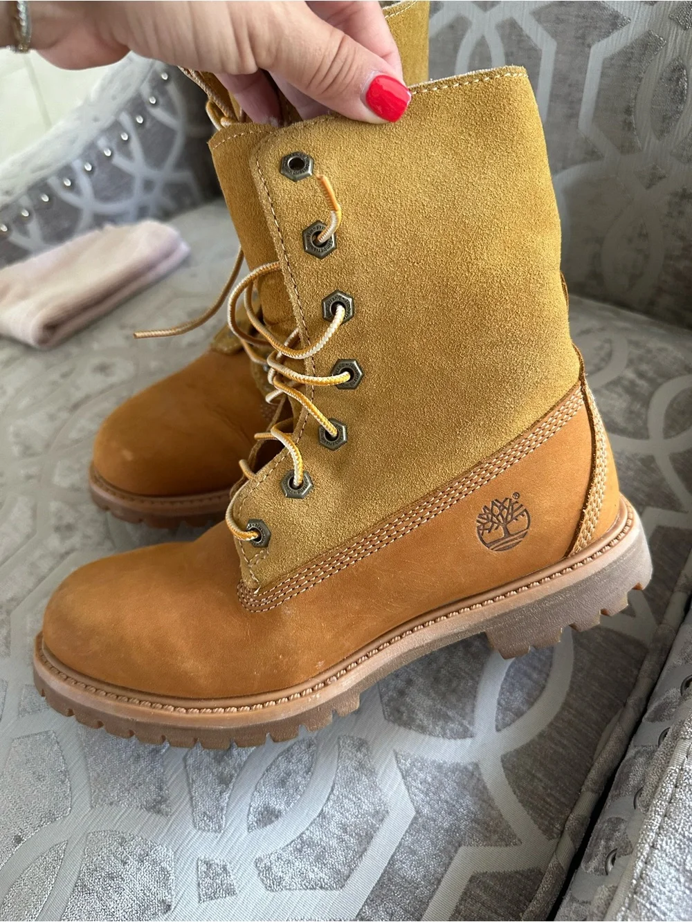 Timberland Two-Tone Wheat and Tan Suede Lace-Up Boots